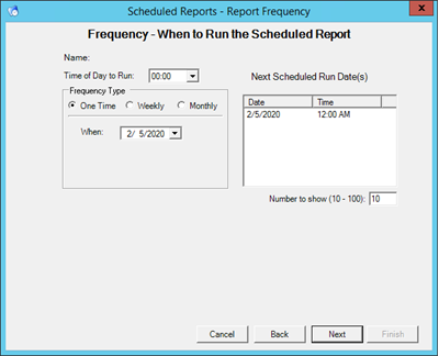 Scheduled Reports - Report Frequency page