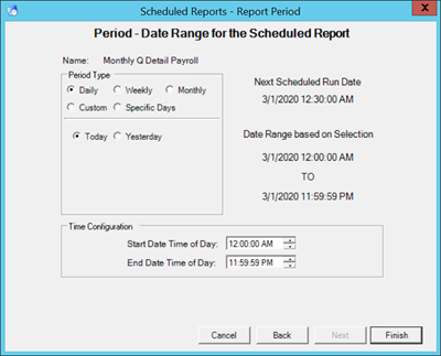 Scheduled Reports - Report Period page
